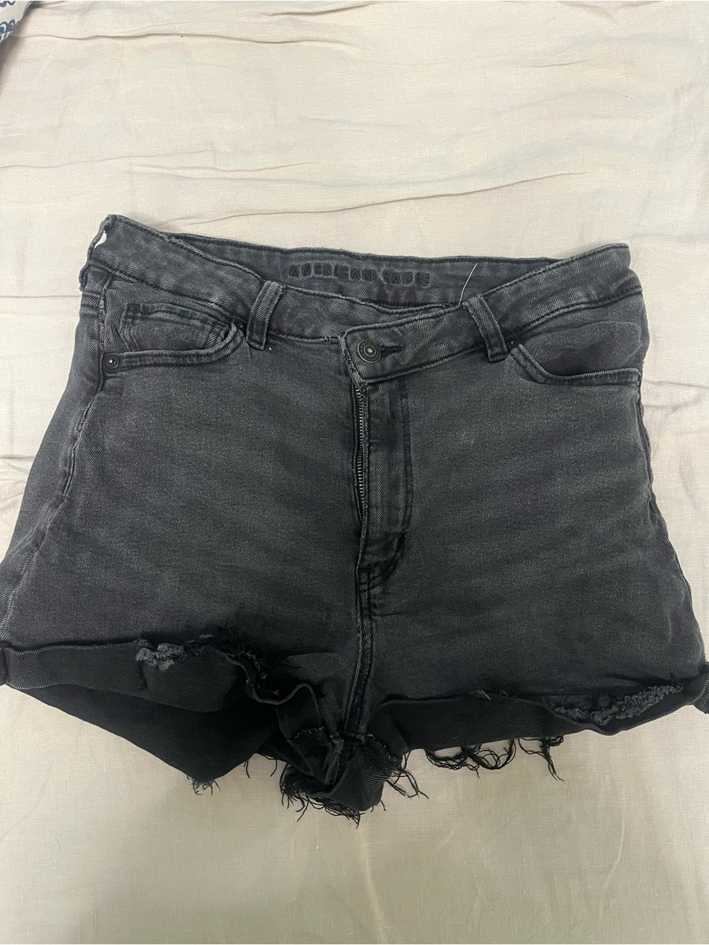 American Eagle Distressed Black Denim Shorts Size 10
